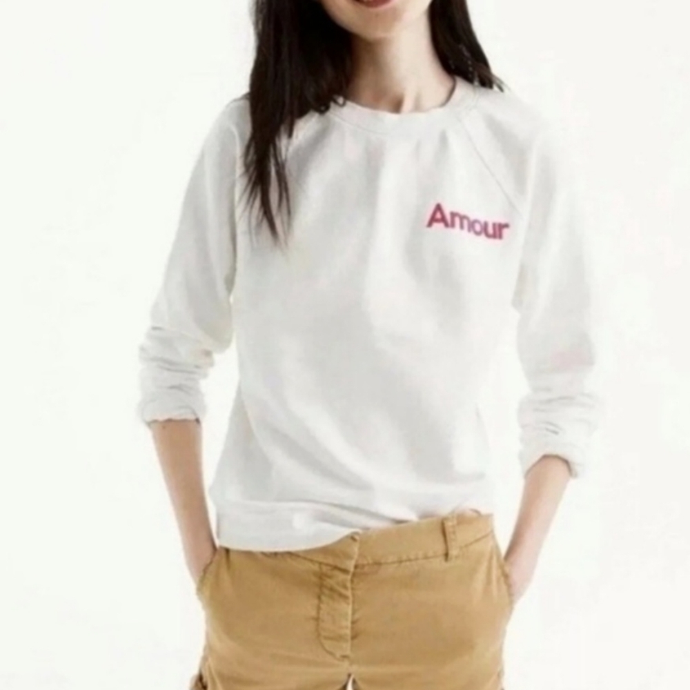 J. Crew White 'Amour' Sweatshirt with Pink Logo
